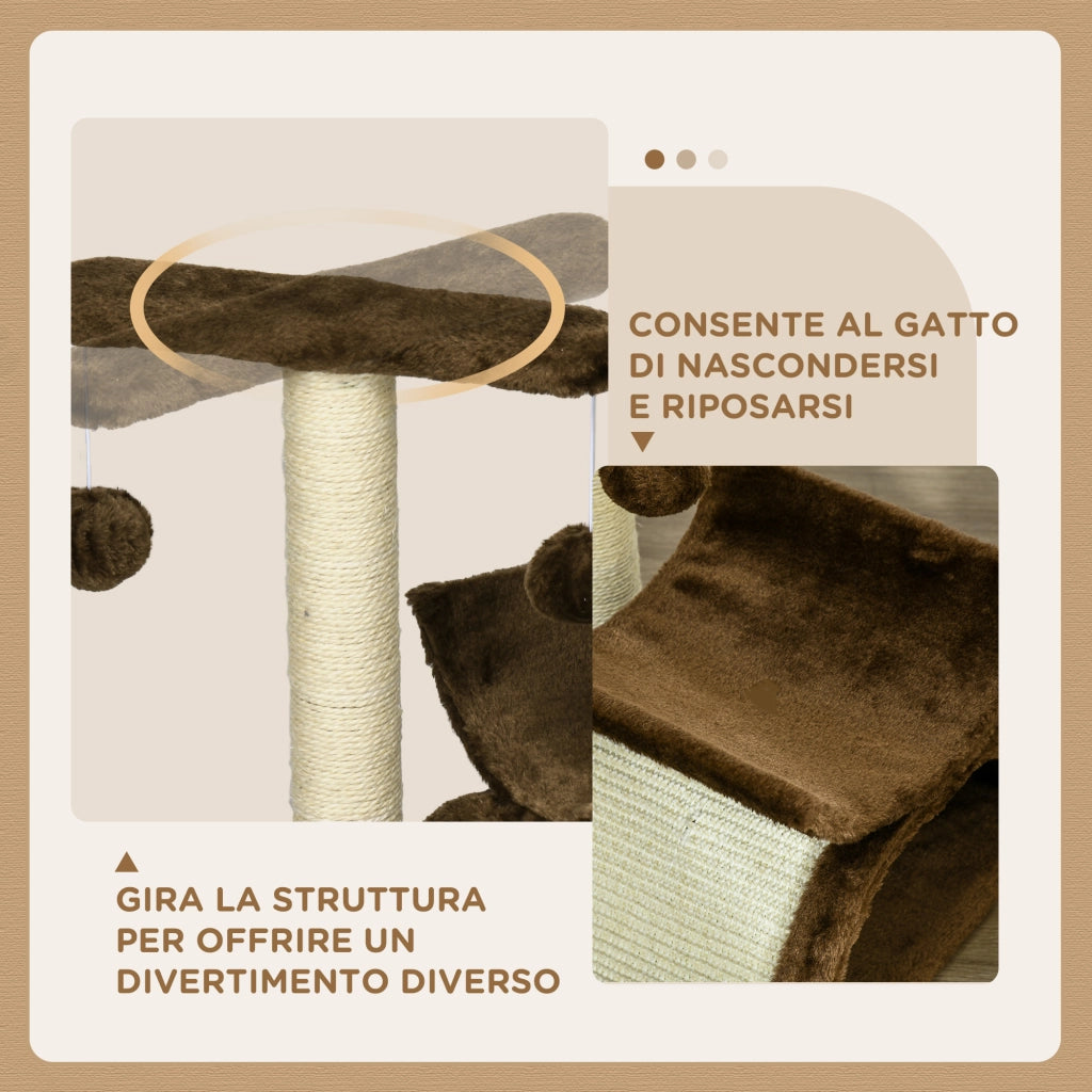 EasyComfort Tiragraffi Gatto Albero Tira Graffi Gioco Giocattolo per Gatti con Cuccia 2 Palline Appese in Sisal Naturale Altezza 43cm
