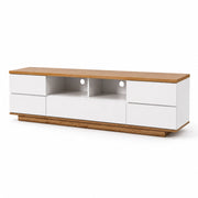 Mobile TV Con 4 Ante Anta A Ribalta 2 Vani A Giorno Passacavi In MDF Resistente Mobile Basso Per Soggiorno Living Salotto Moderno E Organizzato 180 x 38 x 46 Cm Bianco E Rovere