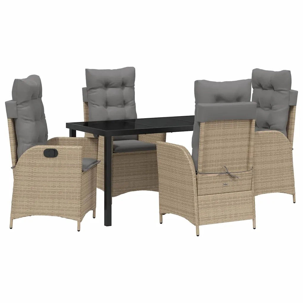 Set da Pranzo per Giardino con cuscino 5 pcs Beige polyrattan 3380514
