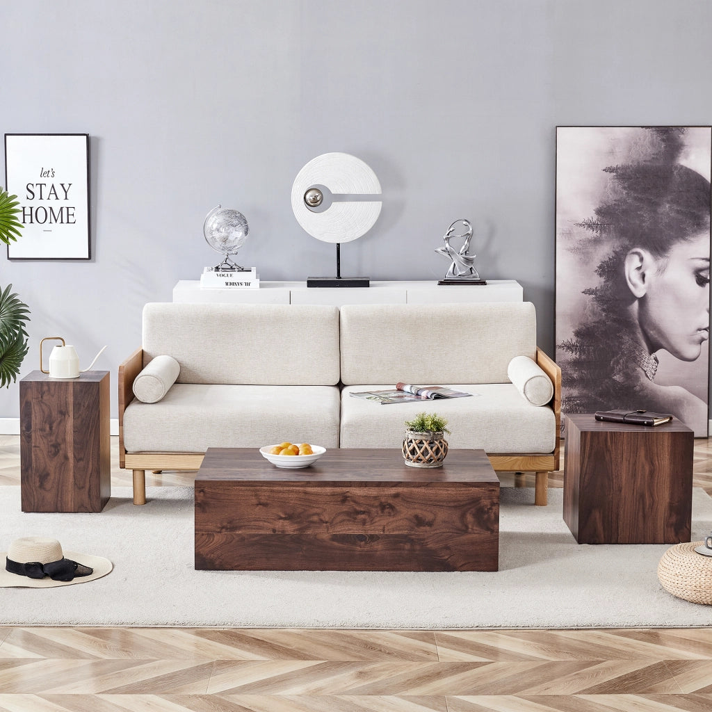 Tavolino da caffè rettangolare in MDF con piano ampio per soggiorno 90 x 50 x 30 cm noce