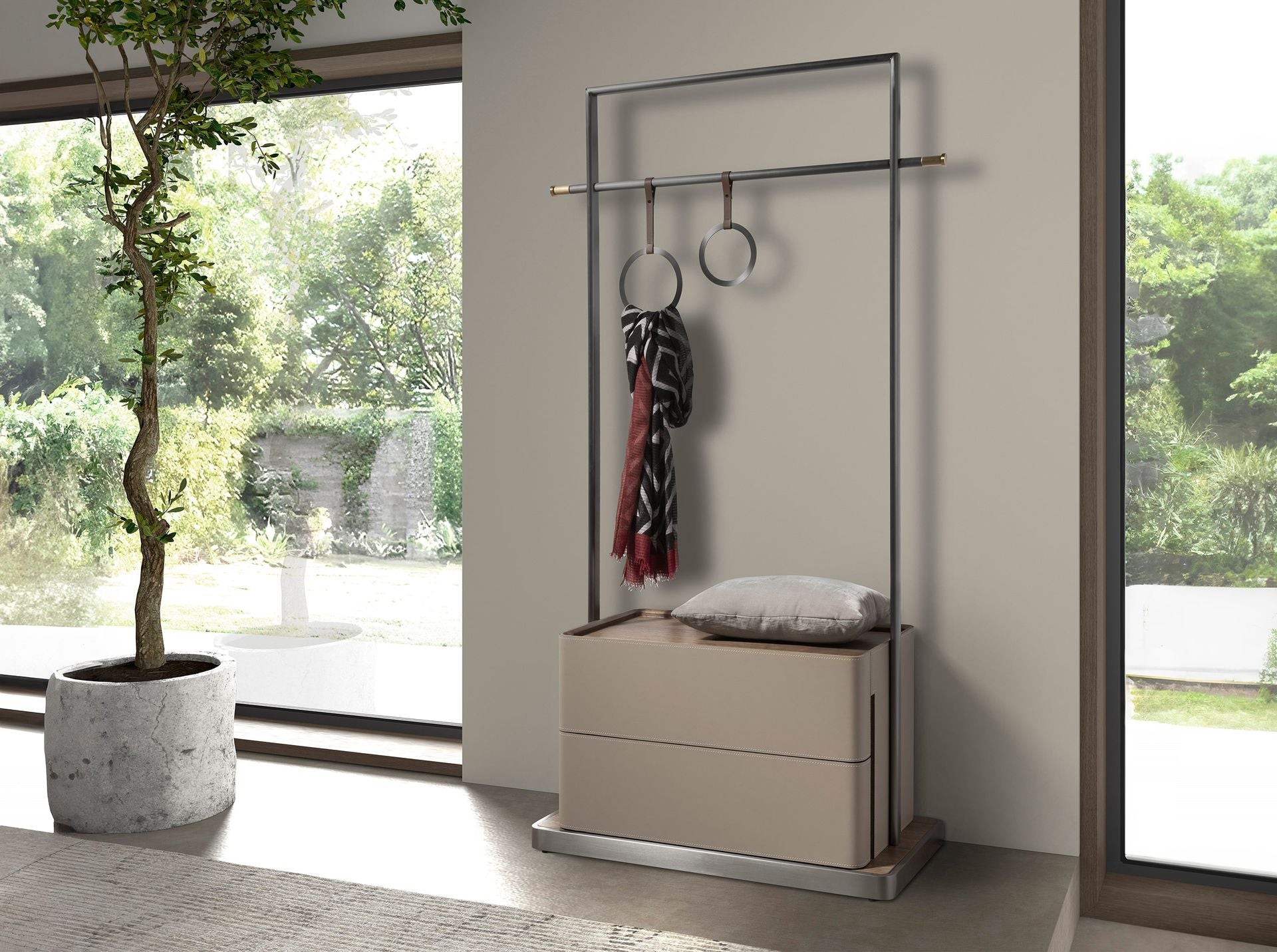 Appendiabiti in pelle di visone, noce e acciaio inox