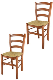 Set 2 Sedie Venice Tommychairs, robusta struttura in legno di faggio verniciata in ciliegio e seduta in paglia