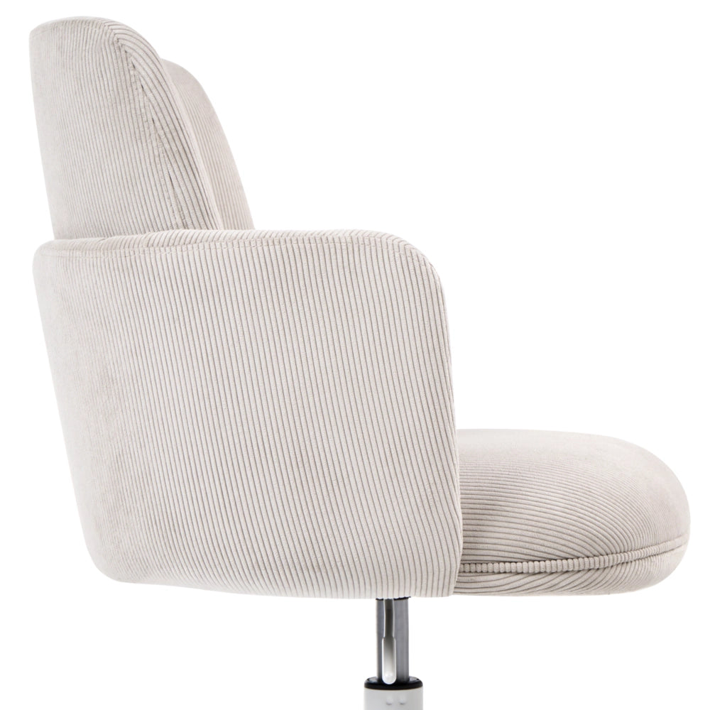 Sedia da ufficio in velluto a coste beige chiaro girevole con braccioli regolabile in altezza