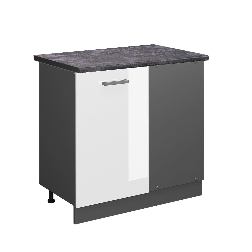Mobile ad angolo cucina R-Line Bianco lucido/Antracite 86 cm, PL Antracite Vicco
