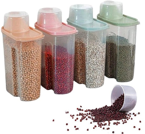 Set di contenitori per snack da 4 pezzi con misurino, contenitori per servire, dispensa per il cibo, contenitori per servire farina, zucchero, sale (mini)