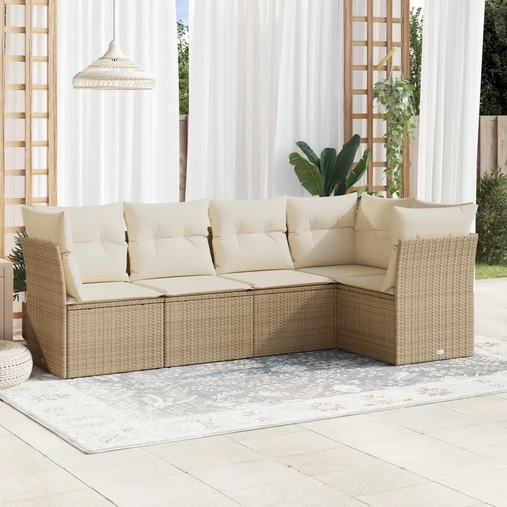 Set Divano da Giardino 5 pz con Cuscini Beige in Polyrattancod mxl 111519