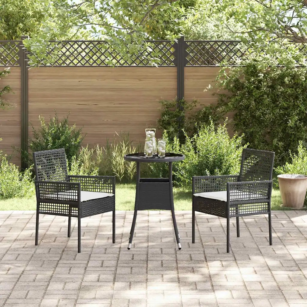 Set da Pranzo per Giardino 3 pz | Set Salotto da Giardino Nero polyrattan