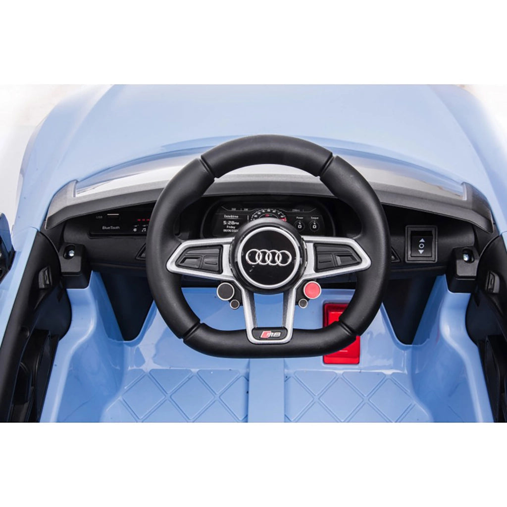 Macchina Elettrica per Bambini 12V Licenza Ufficiale Audi R8 New Spyder con Telecomando e Sedile in pelle Blu