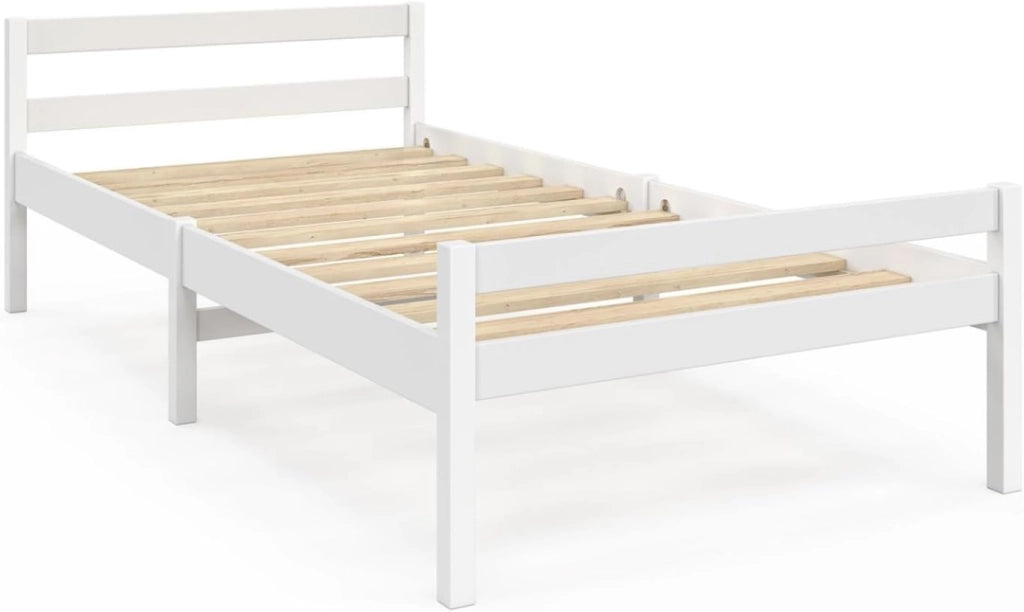 Letto singolo HARPER 90 x 190 cm con base in legno bianco