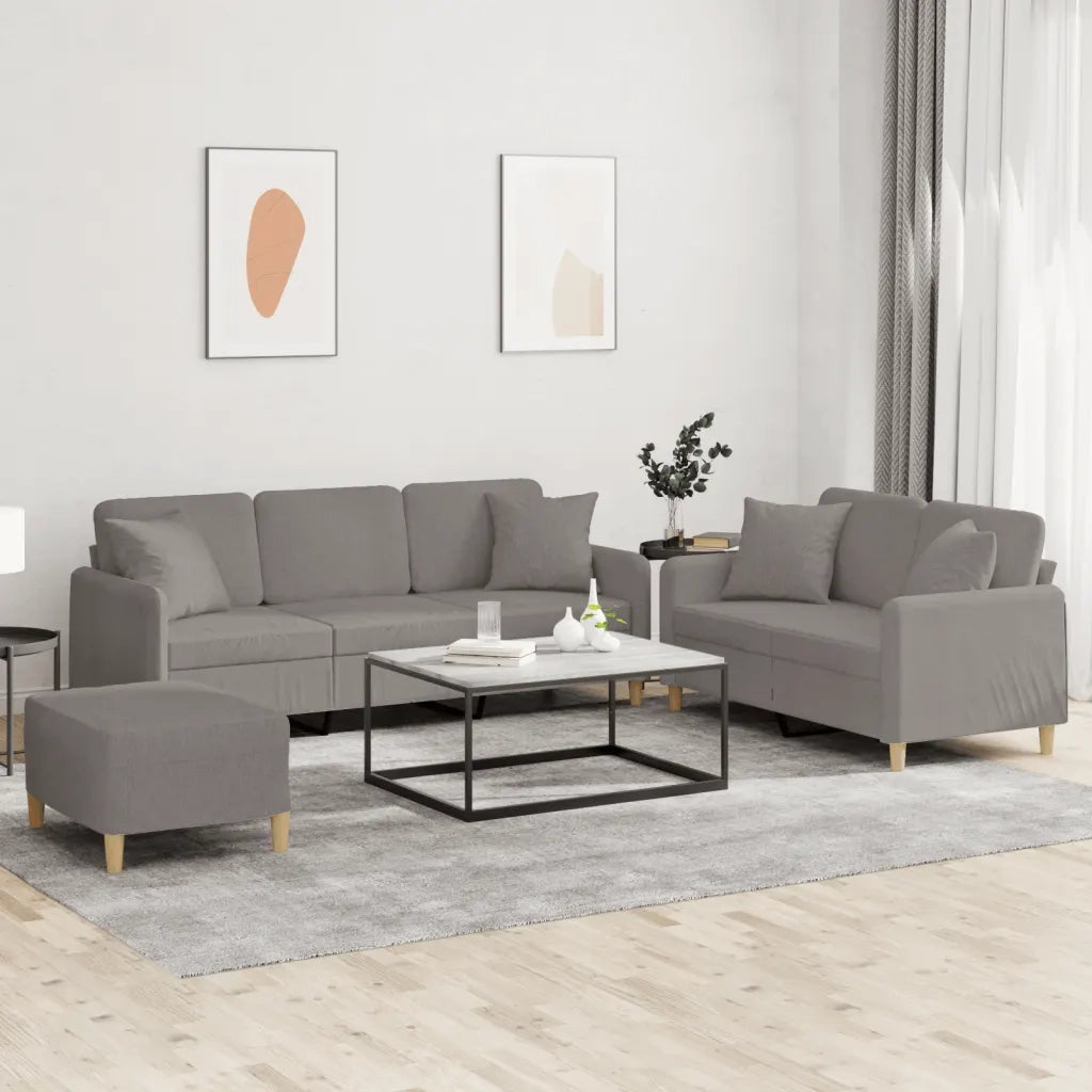 Set Divani 3 pz con Cuscini Tortora in Tessuto