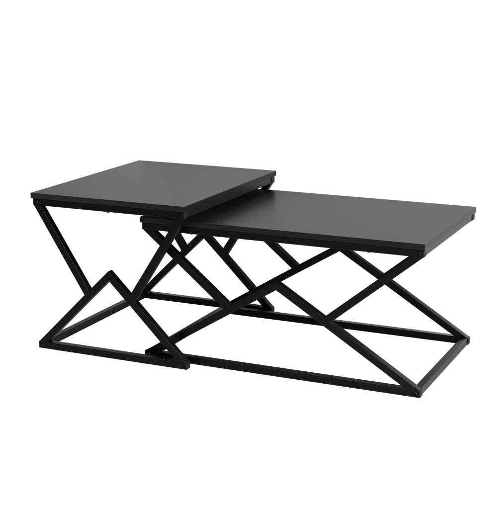 Tavolino da caffè 80x50x40 cm con struttura geometrica in metallo e truciolato nero