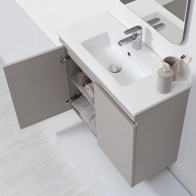 Mobile Bagno Sospeso 2 Ante Tortora L.80cm con Specchio