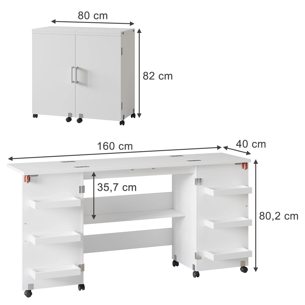 Vicco Tavolo da cucito Bianco 160 x 80.2 cm con 6 ripiani