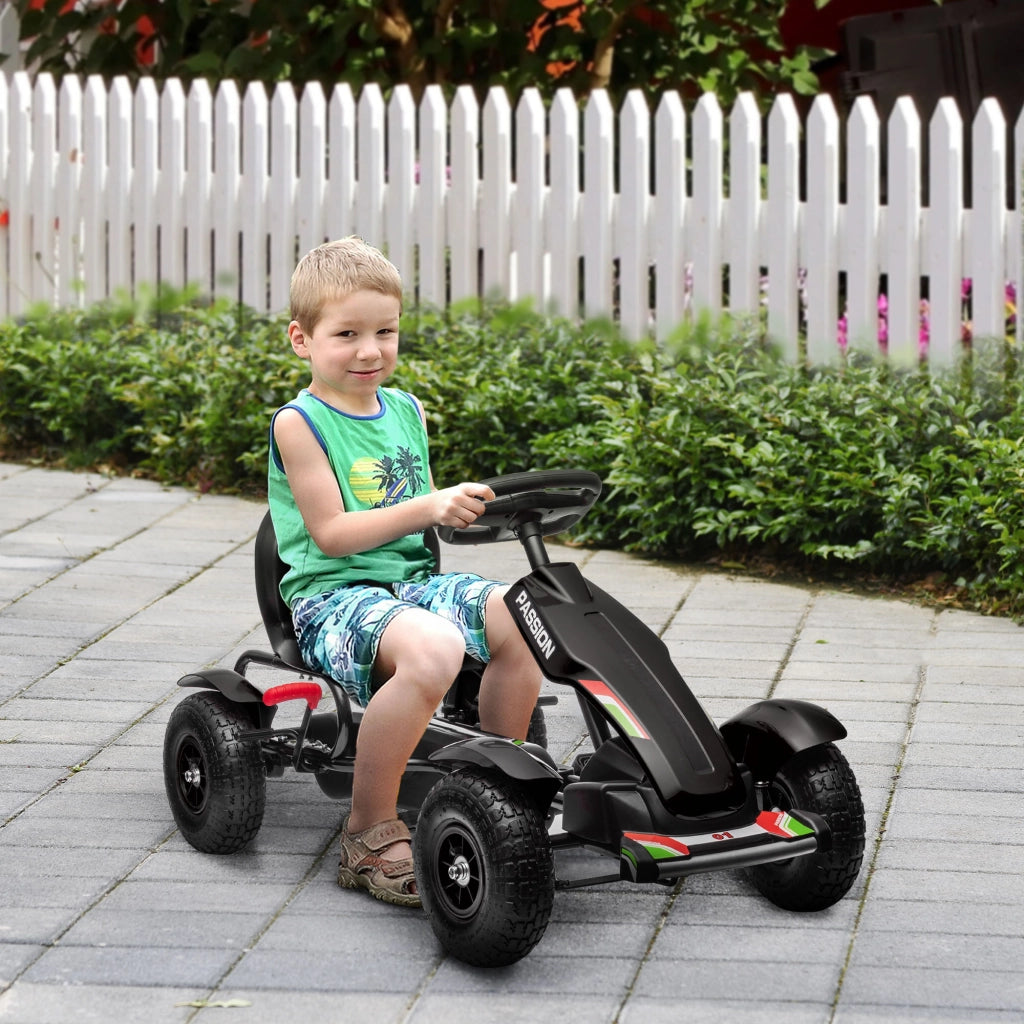 Go Kart a Pedali per Bambini 5-12 Anni con Sedile Regolabile e Freno a Mano Nero