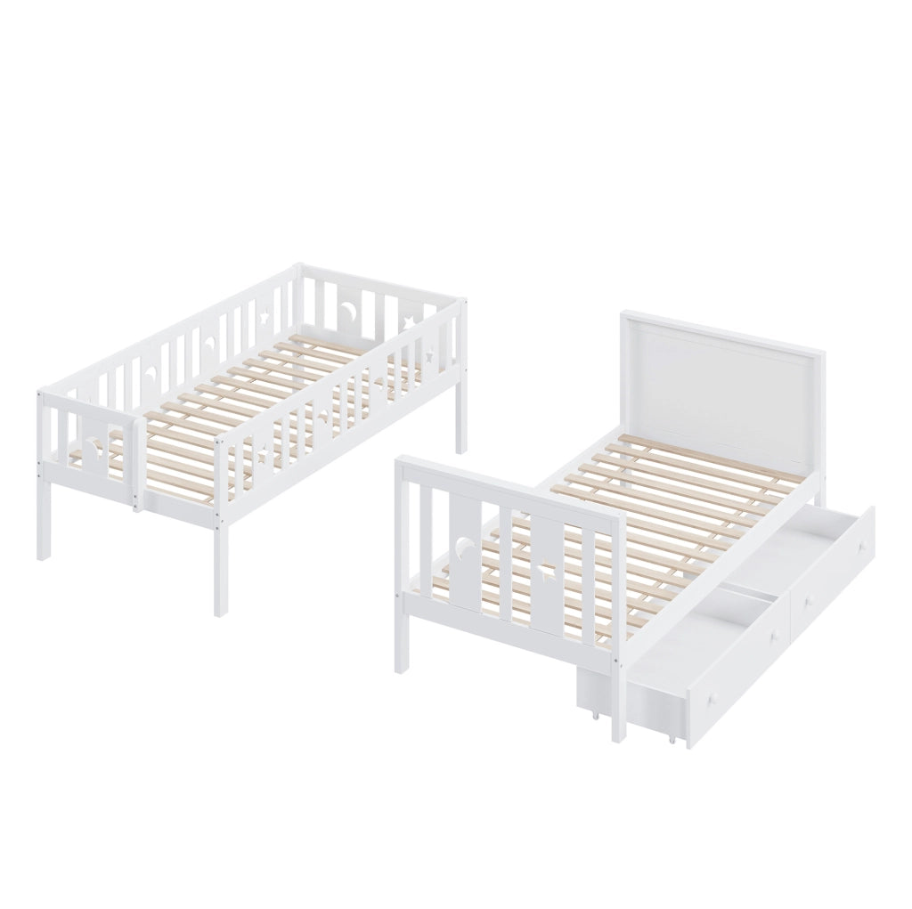 Letto a castello per bambini 90x200 cm bianco con scala contenitore