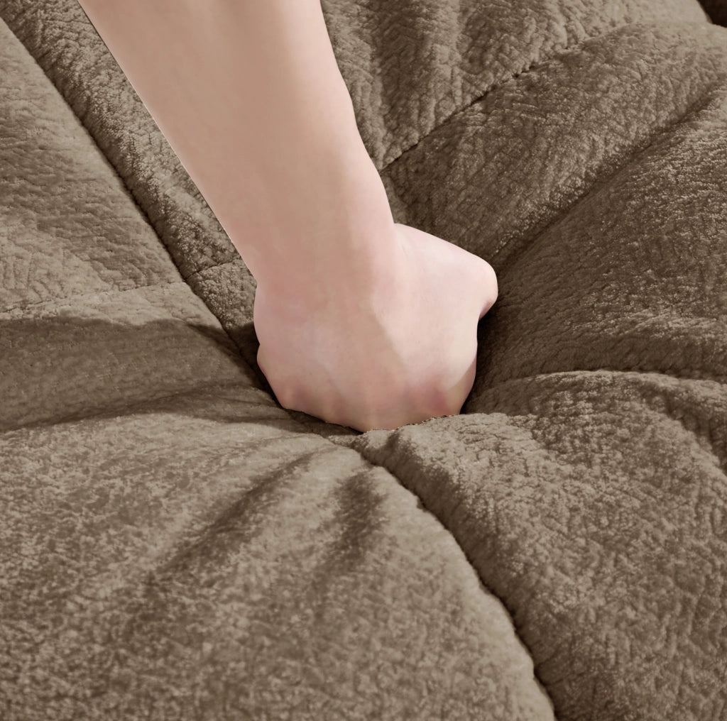 Divano modulare a U 4 posti con 2 pouf mobili in chenille; 330x149x90 cm; marrone