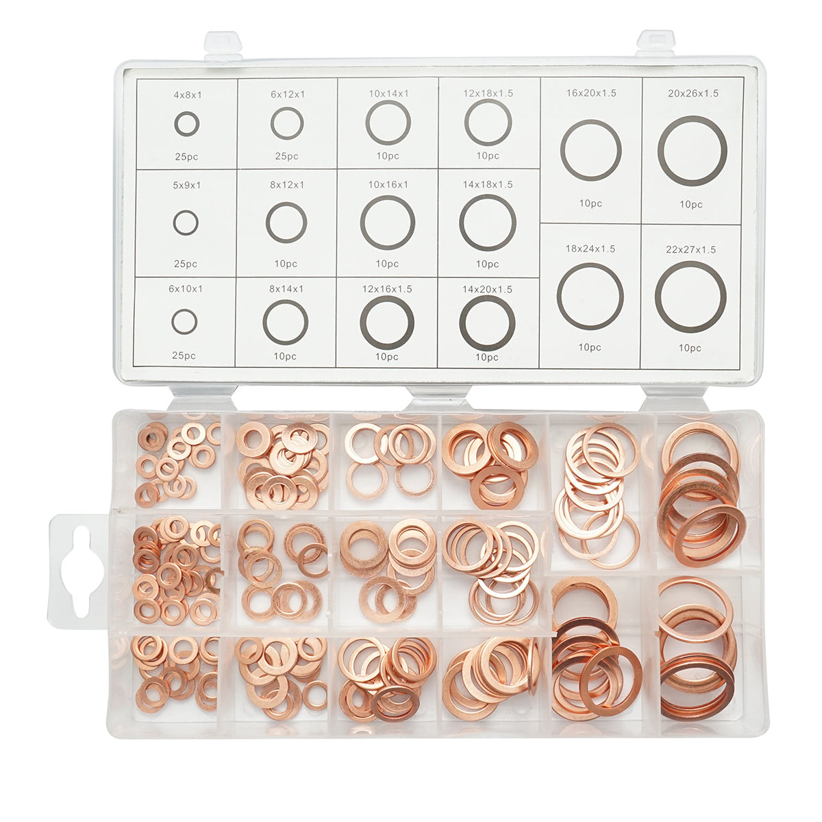 Kit rondelle in rame 4-22mm 220 pezzi