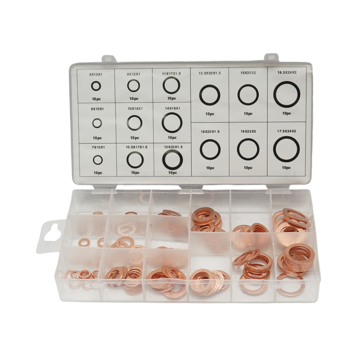 Kit rondelle in rame 5-17,5 mm 150 pezzi