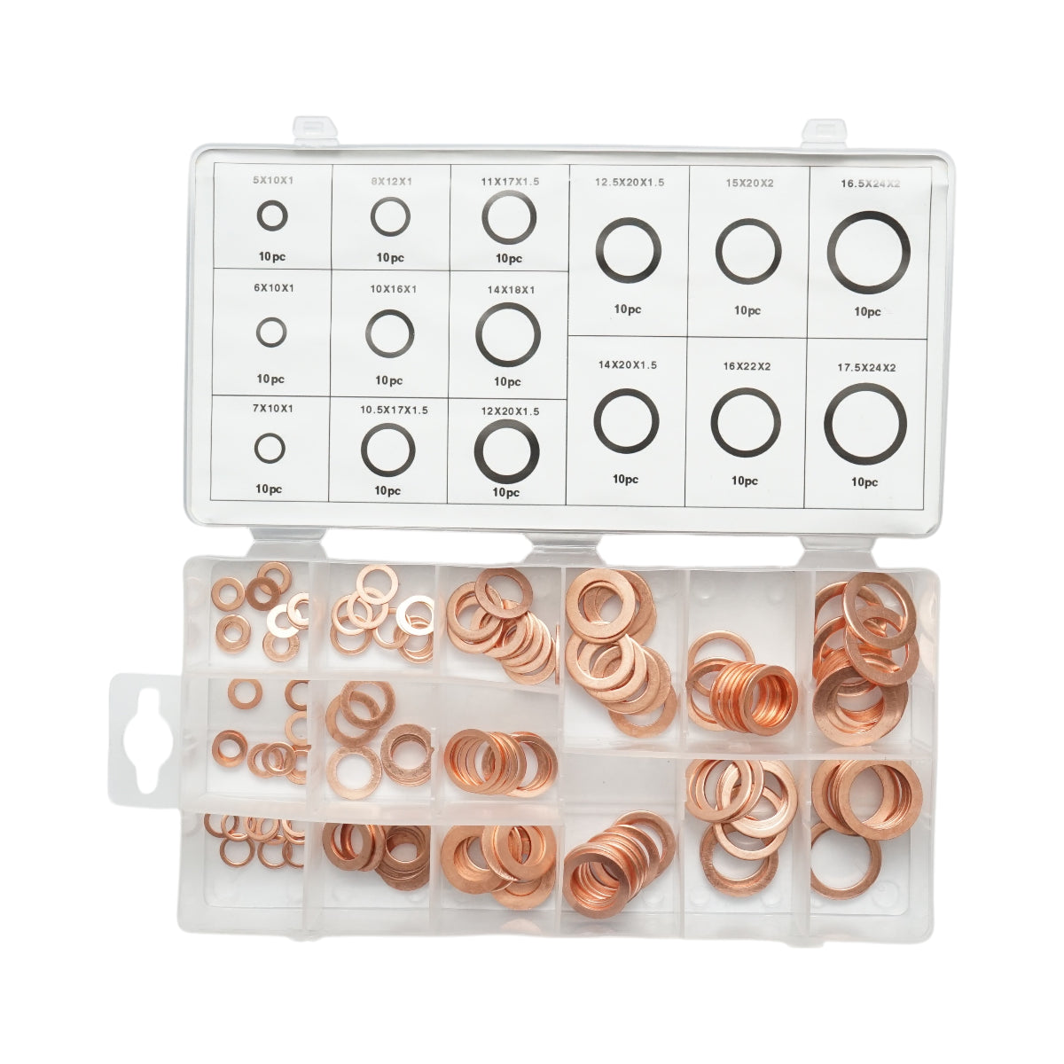 Kit rondelle in rame 5-17,5 mm 150 pezzi