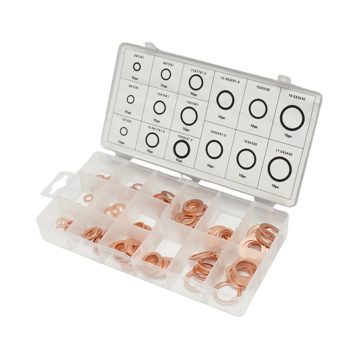 Kit rondelle in rame 5-17,5 mm 150 pezzi