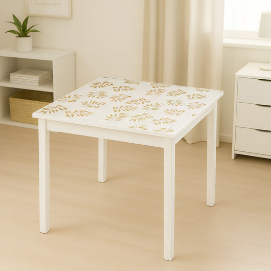 Rotolo pellicola protettiva per tavolo in PVC siliconato trasparente – modello foglie Materiale: PVC siliconato trasparente  Dimensioni rotolo: 1,00 × 20 m Breckner Germany