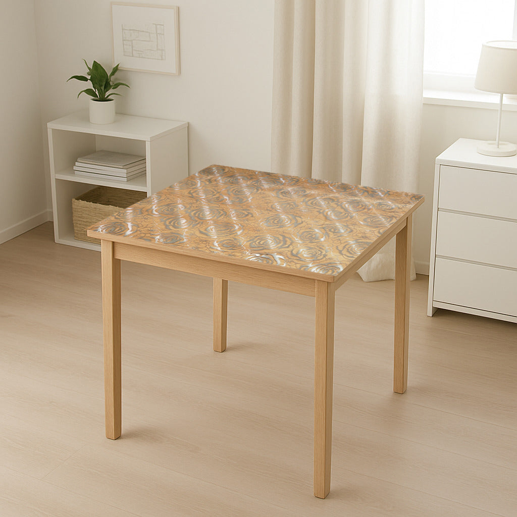 Rotolo pellicola protettiva per tavolo in PVC siliconato – modello rose Materiale: PVC siliconato trasparente  Dimensioni rotolo: 0,80 × 20 m Breckner Germany