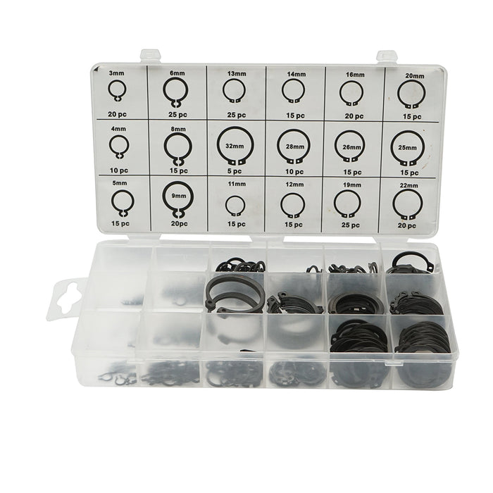 Set anelli di sicurezza Seeger esterni 3–32 mm, 300 pezzi