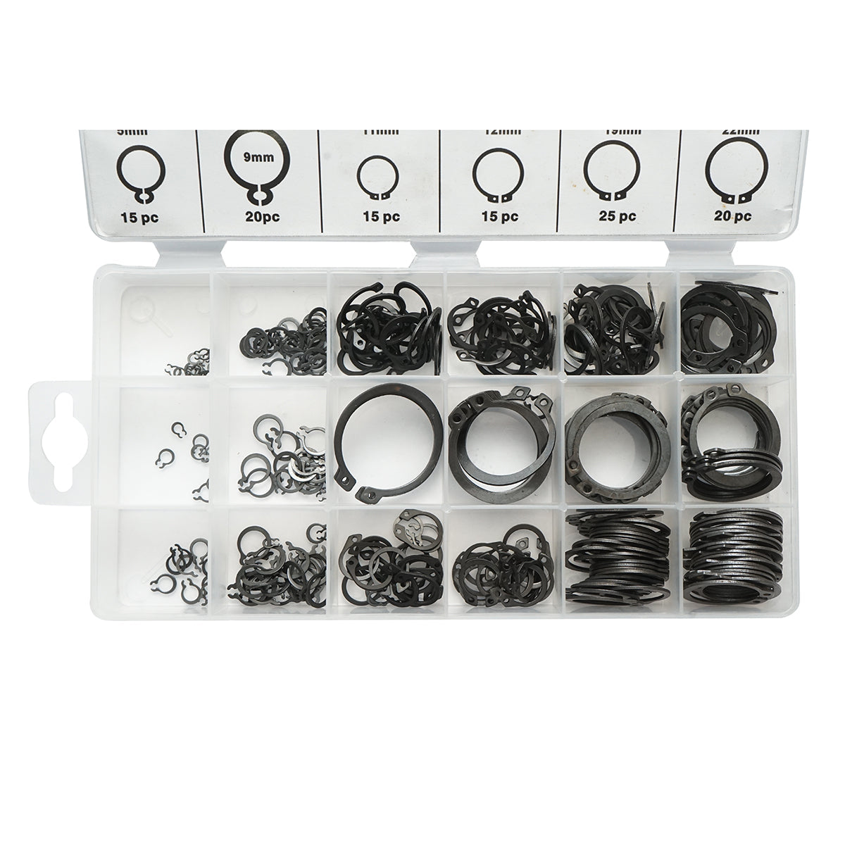 Set anelli di sicurezza Seeger esterni 3–32 mm, 300 pezzi