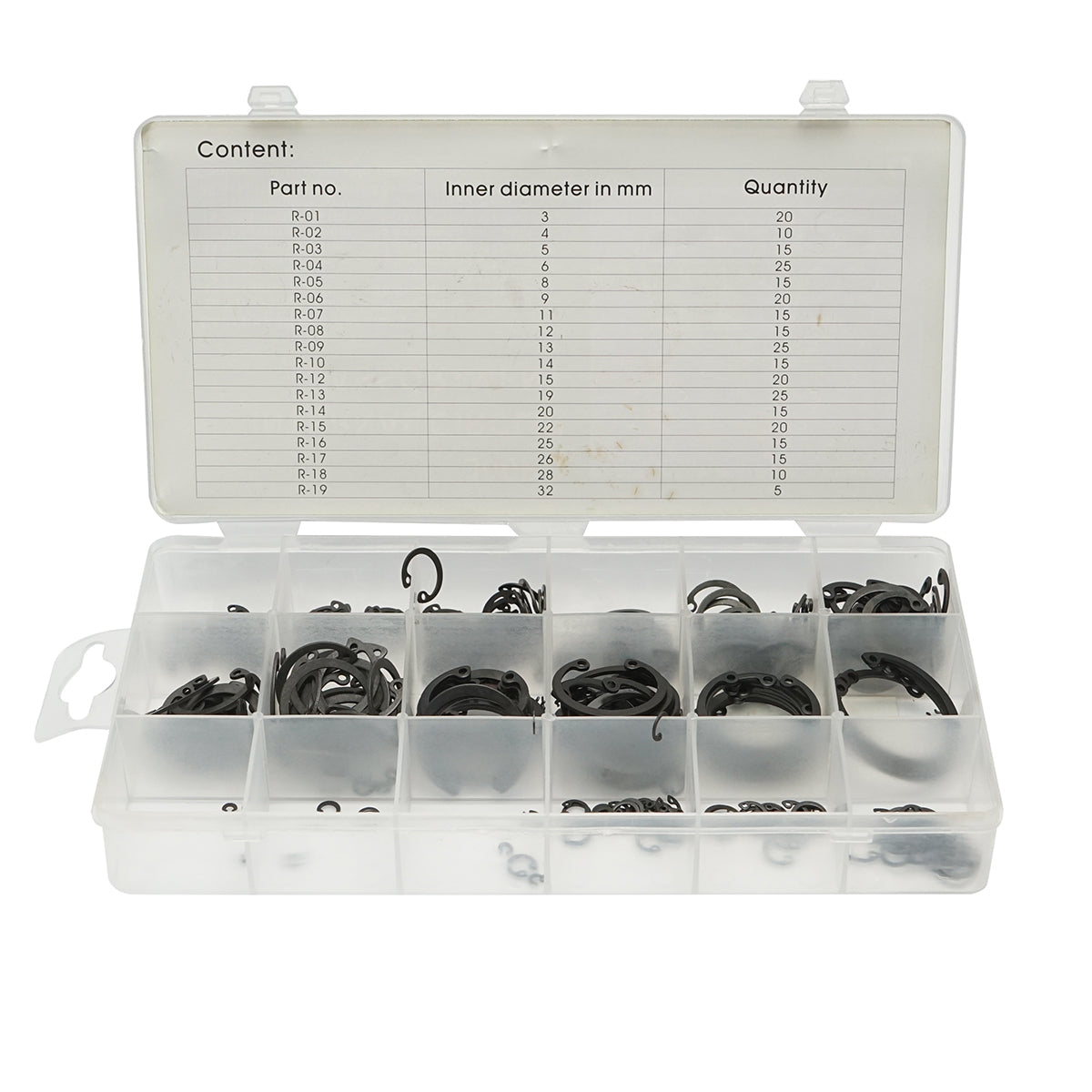 Set anelli di sicurezza Seeger interni 3–32 mm, 300 pezzi