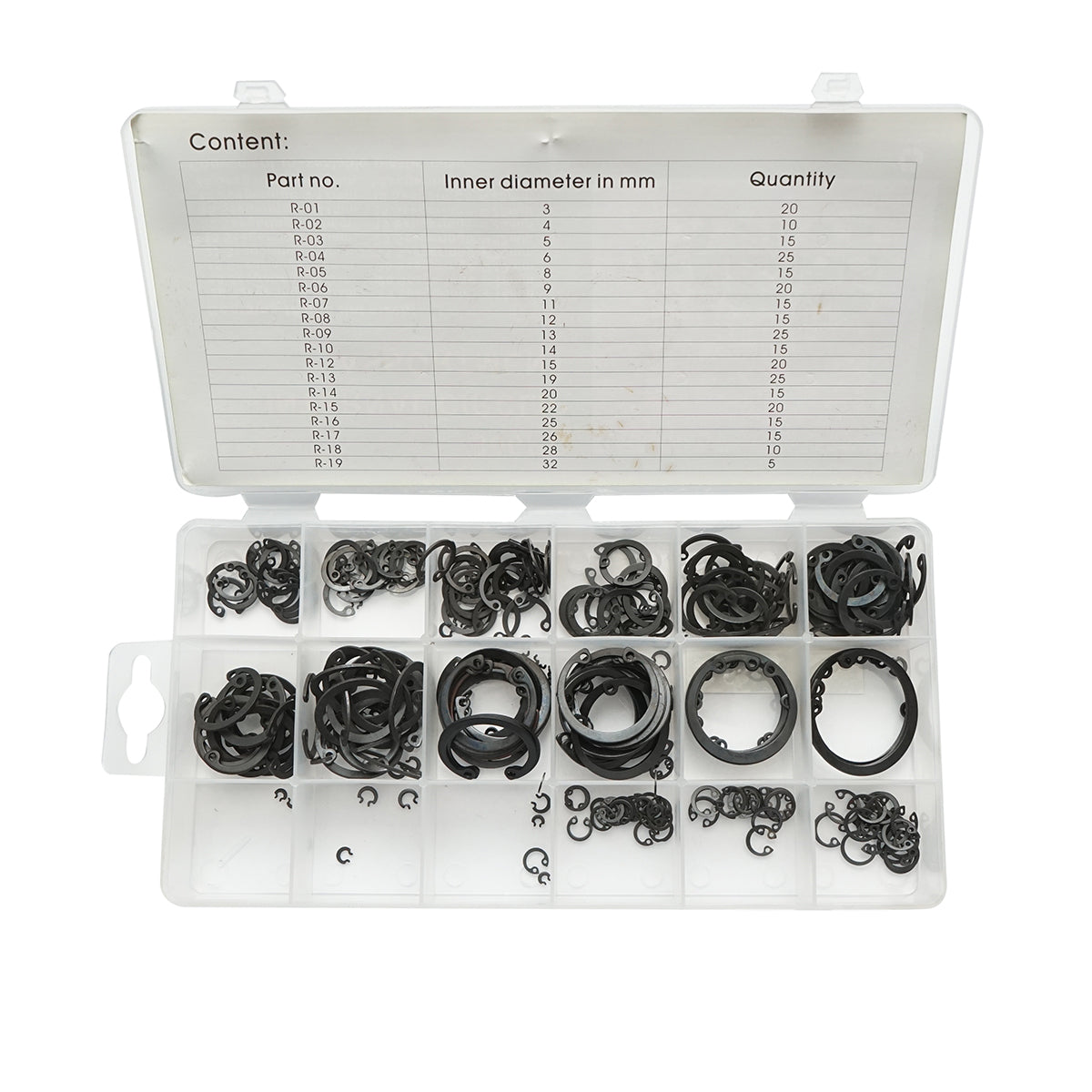 Set anelli di sicurezza Seeger interni 3–32 mm, 300 pezzi