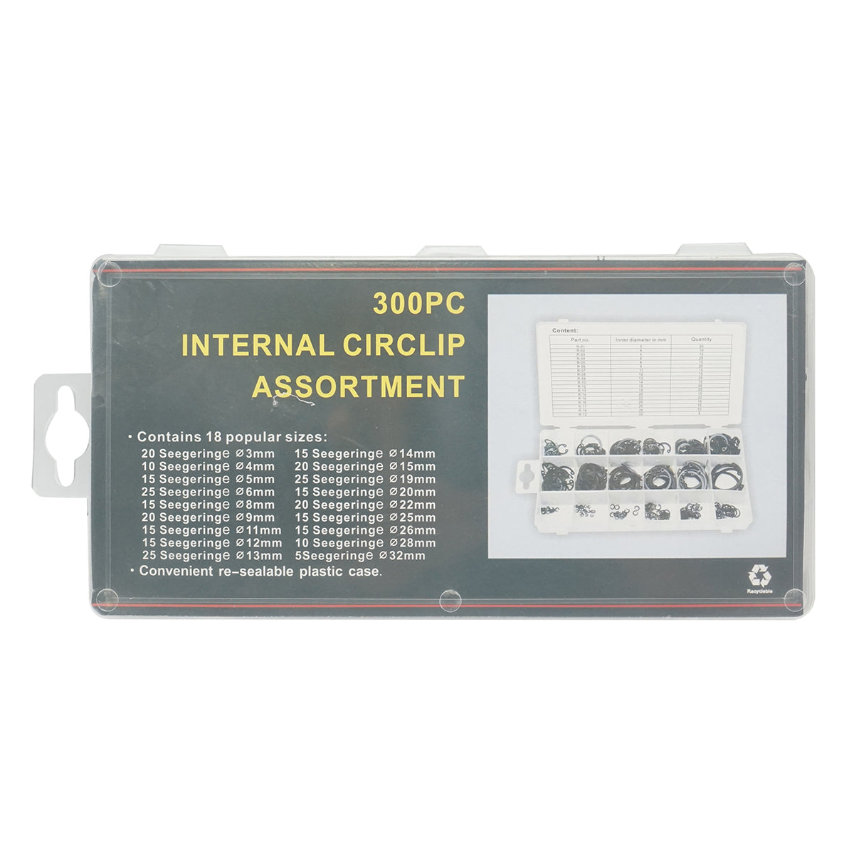 Set anelli di sicurezza Seeger interni 3–32 mm, 300 pezzi