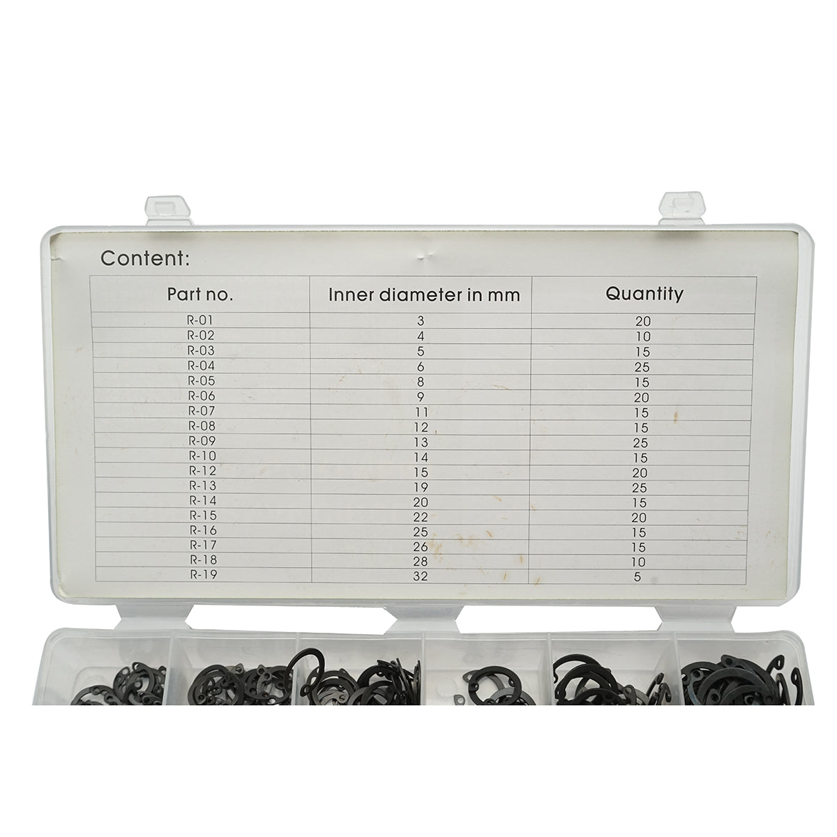 Set anelli di sicurezza Seeger interni 3–32 mm, 300 pezzi