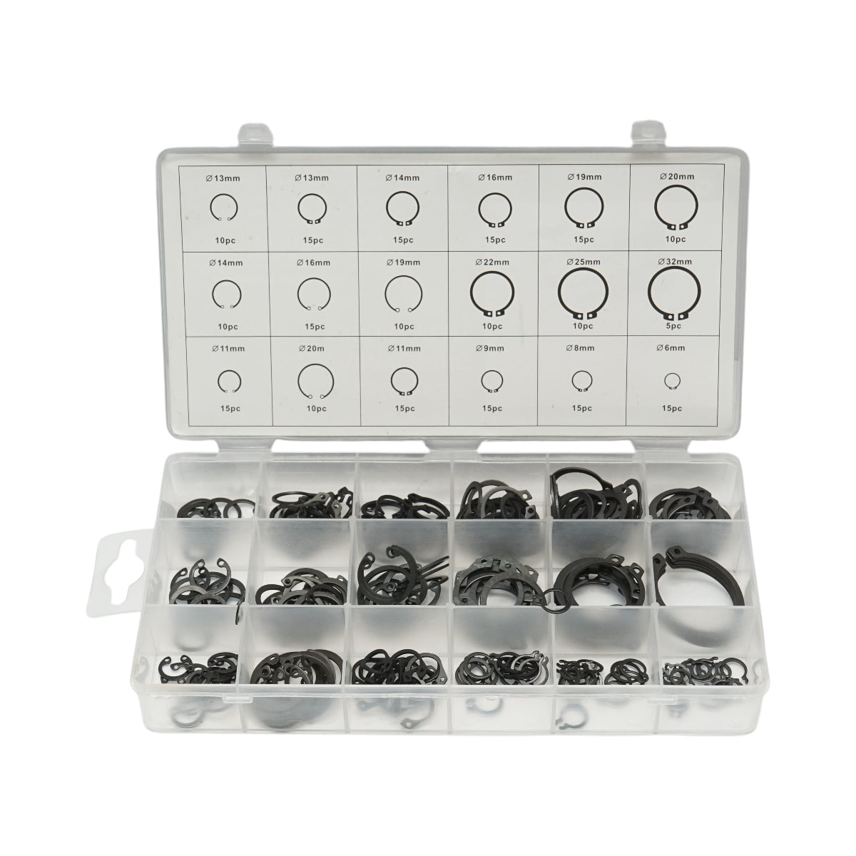 Set anelli di sicurezza Seeger interni ed esterni 6–32 mm, 225 pezzi