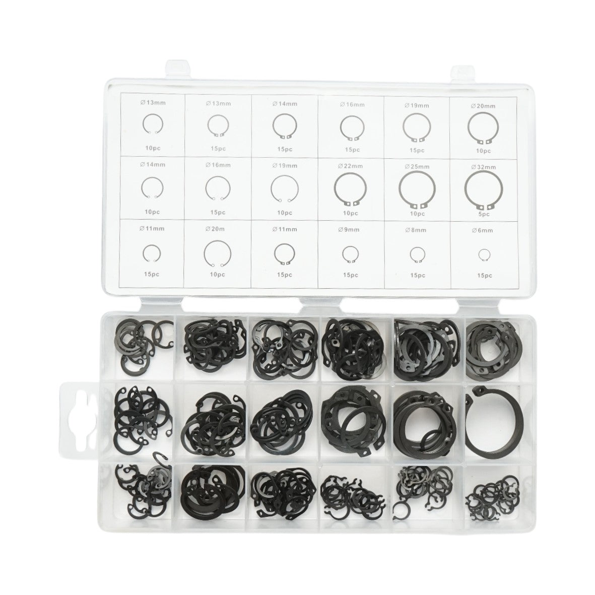 Set anelli di sicurezza Seeger interni ed esterni 6–32 mm, 225 pezzi