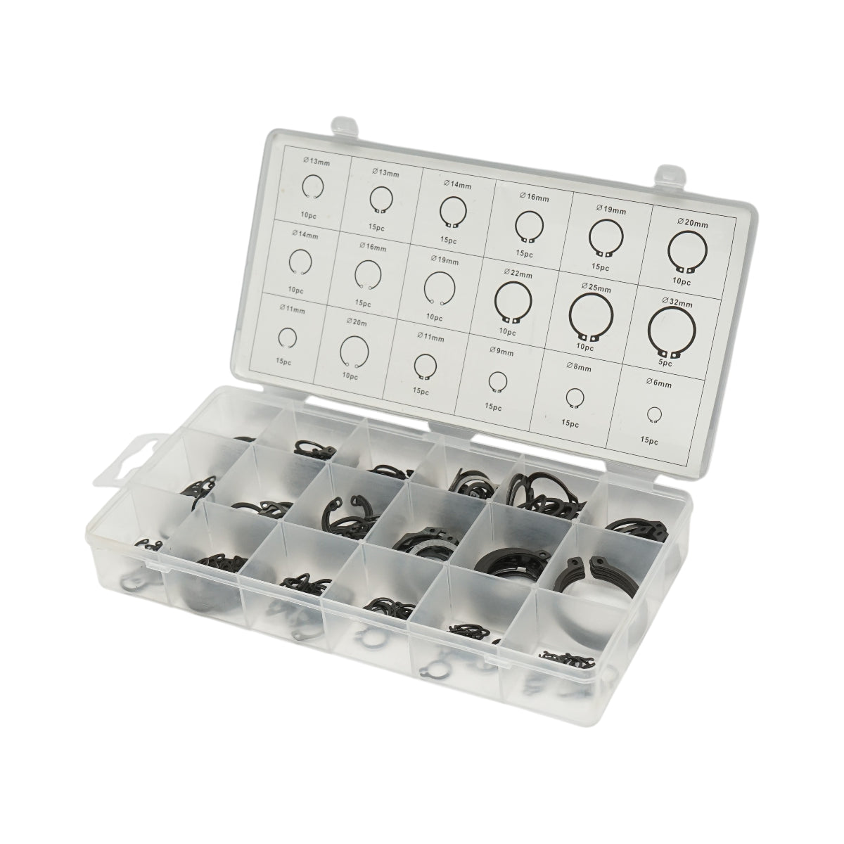 Set anelli di sicurezza Seeger interni ed esterni 6–32 mm, 225 pezzi