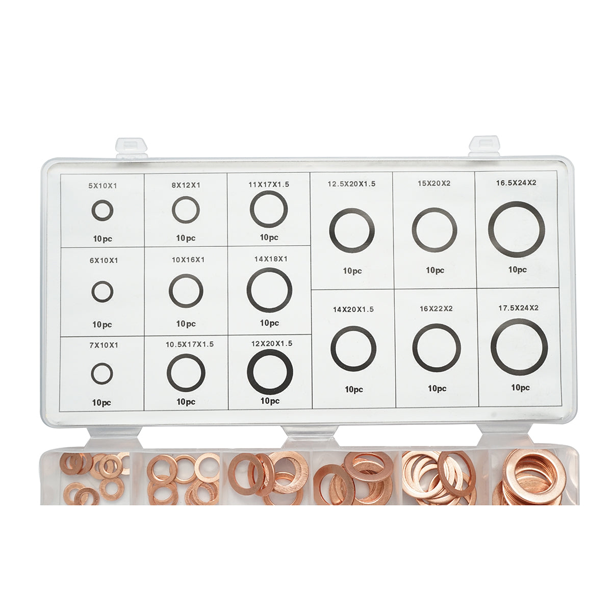 Set rondelle in rame 5–17,5 mm, 150 pezzi