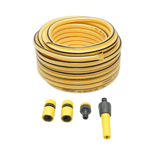Set tubo da giardino in PVC intrecciato da 1/2, rotolo da 22,5 m con ugello spruzzatore, set di connettori Crownman e adattatore