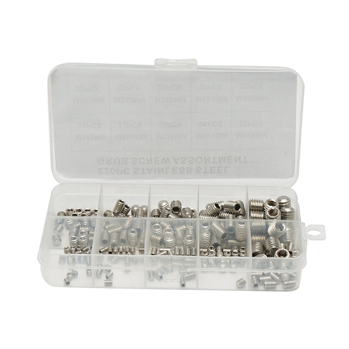 Set viti filettati senza testa con esagono incassato M3–M8, 220 pezzi