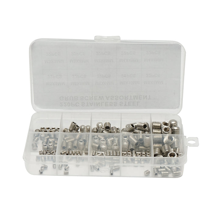 Set viti filettati senza testa con esagono incassato M3–M8, 220 pezzi