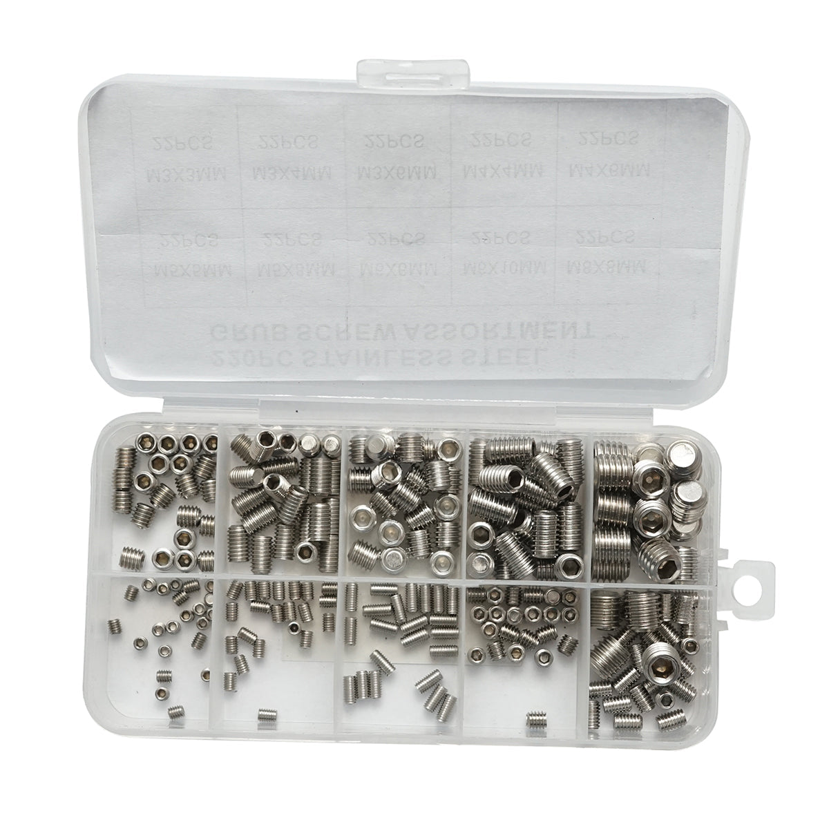 Set viti filettati senza testa con esagono incassato M3–M8, 220 pezzi