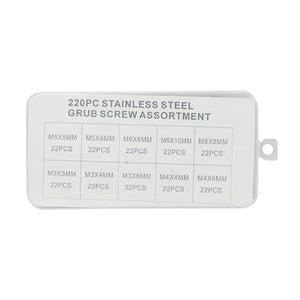 Set viti filettati senza testa con esagono incassato M3–M8, 220 pezzi
