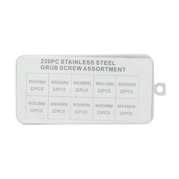 Set viti filettati senza testa con esagono incassato M3–M8, 220 pezzi