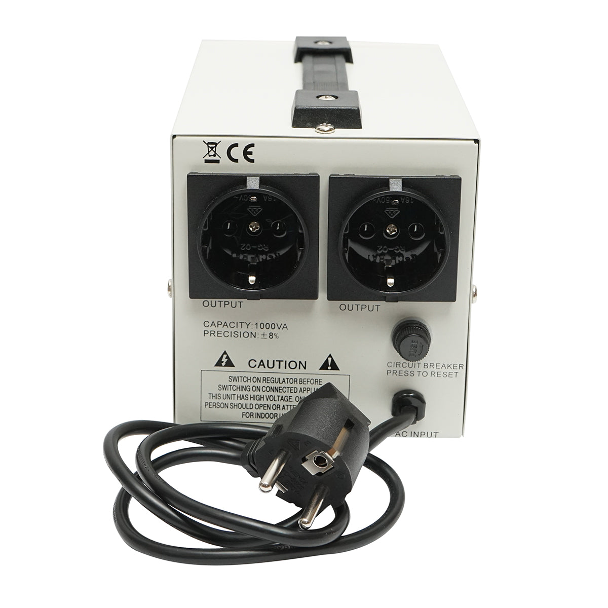 Stabilizzatore di tensione automatico 1000VA con relè monofase, 2 prese schuko 230V, display LCD Breckner Germany