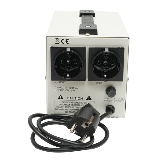 Stabilizzatore di tensione automatico 1000VA con relè monofase, 2 prese schuko 230V, display LCD Breckner Germany