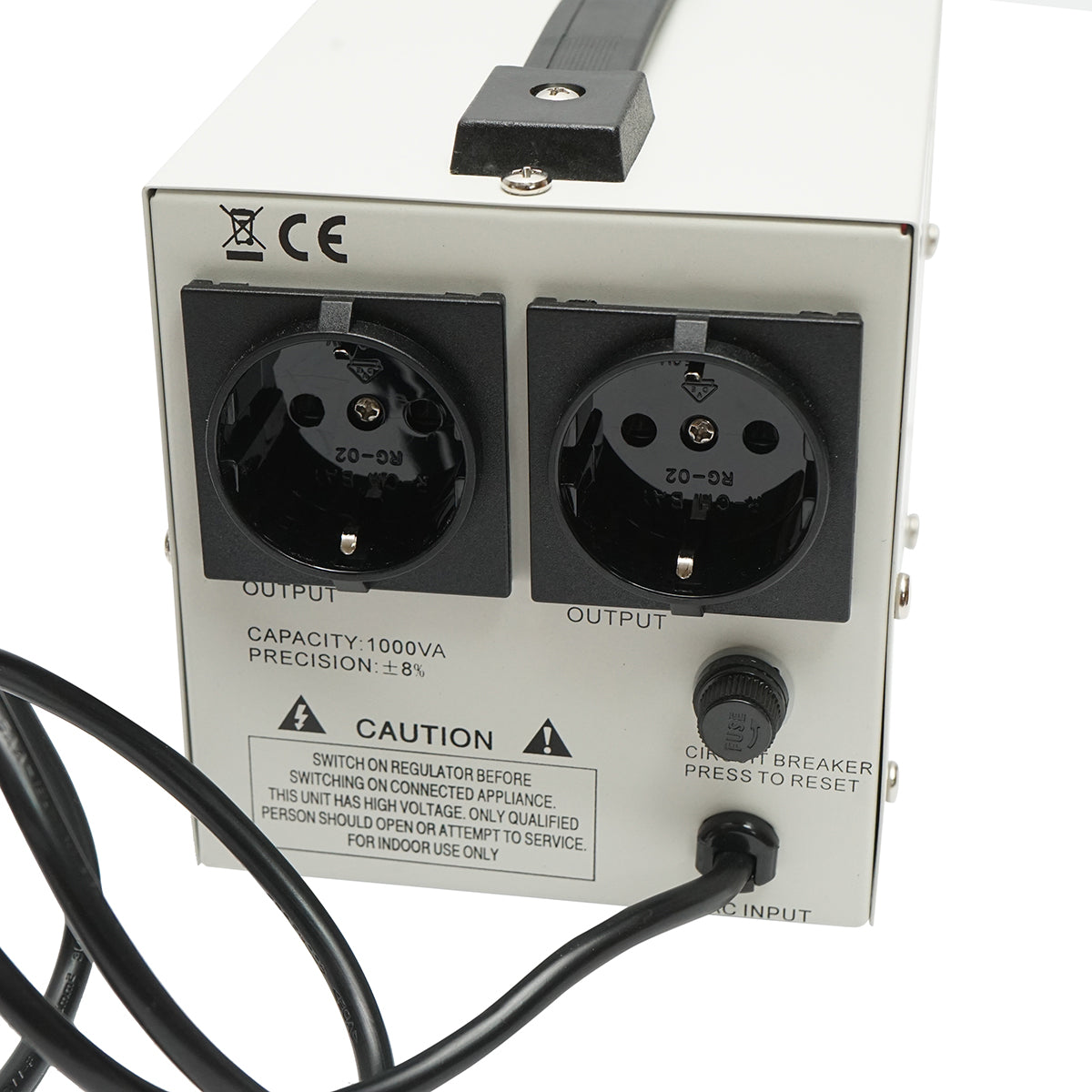 Stabilizzatore di tensione automatico 1000VA con relè monofase, 2 prese schuko 230V, display LCD Breckner Germany