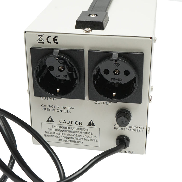 Stabilizzatore di tensione automatico 1000VA con relè monofase, 2 prese schuko 230V, display LCD Breckner Germany