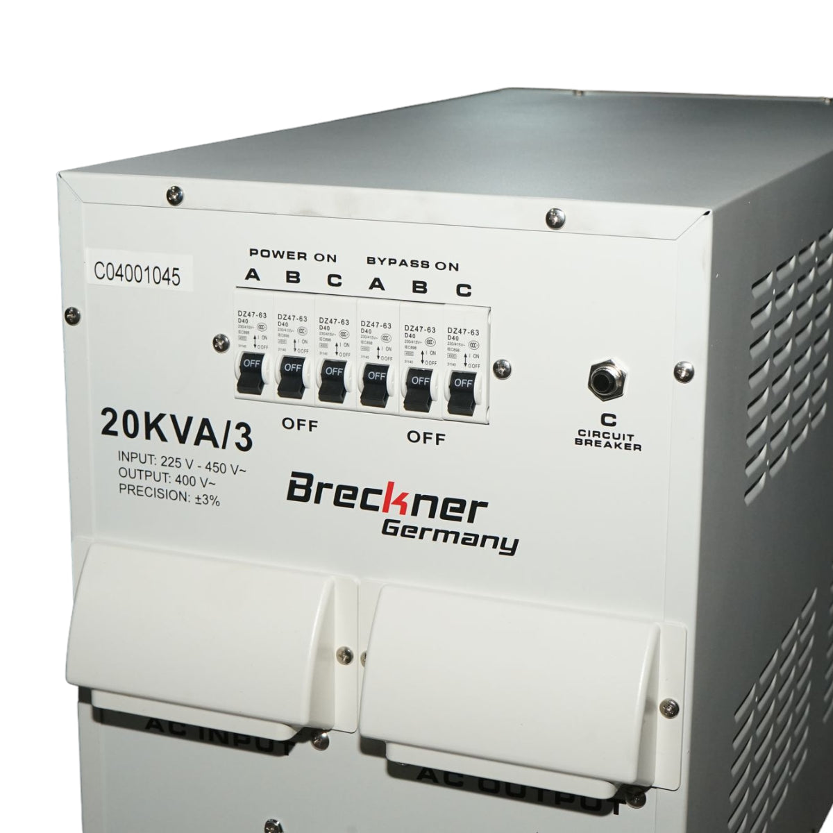 Stabilizzatore di tensione automatico 20KVA, 16KW trifase con servomotore Breckner Germany