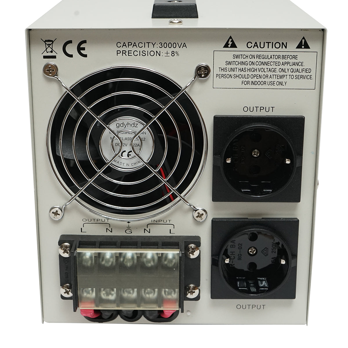 Stabilizzatore di tensione automatico 3000VA con relè monofase, 2 prese schuko 230V, display LCD Breckner Germany