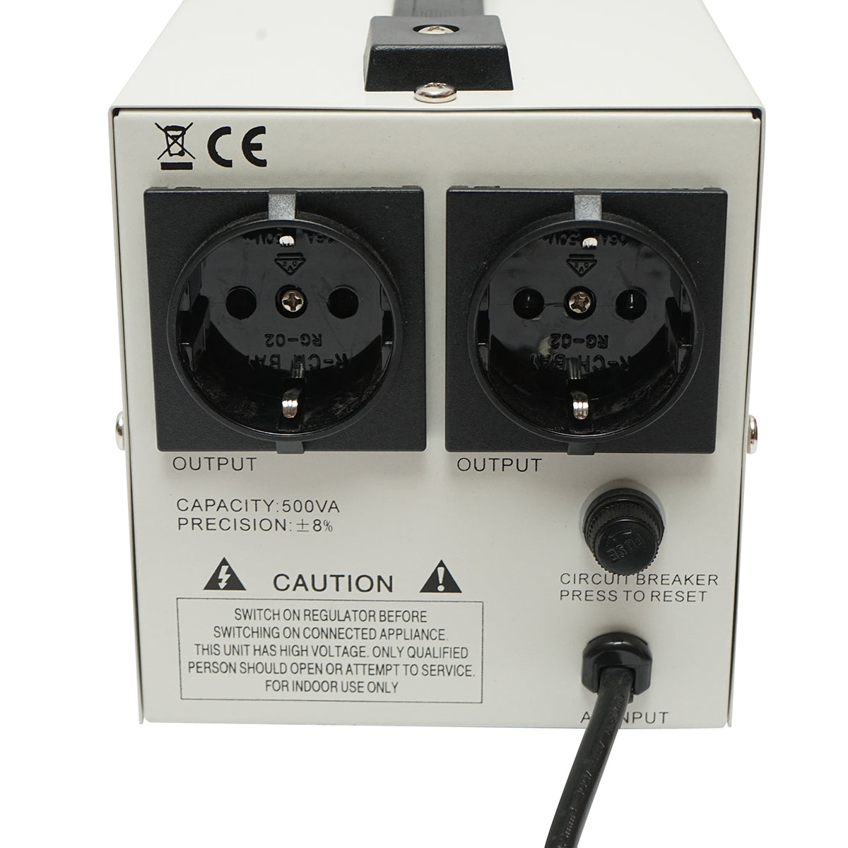 Stabilizzatore di tensione automatico 500VA con relè monofase, 2 prese schuko 230V, display LCD Breckner Germany