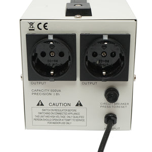Stabilizzatore di tensione automatico 500VA con relè monofase, 2 prese schuko 230V, display LCD Breckner Germany